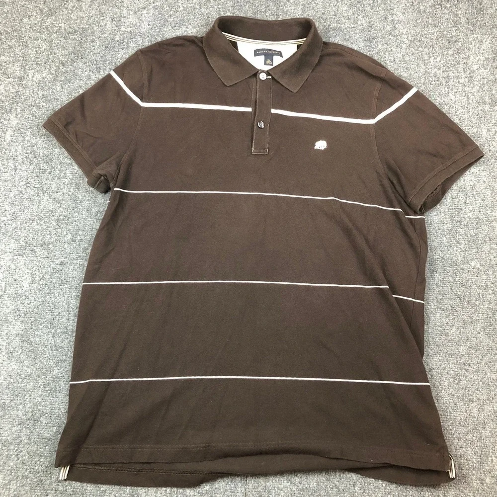 Banana Republic Men Size XL Brown Striped Elephant Pique Polo Shirt Short Sleeve